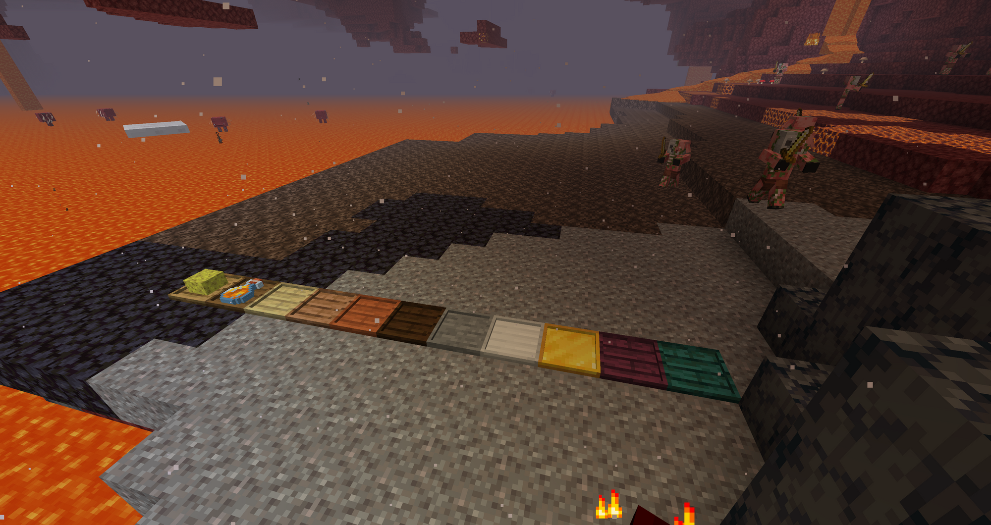 Each type of platter, every wood type, stone, and metal, aligned in the 1.16 basalt nether.